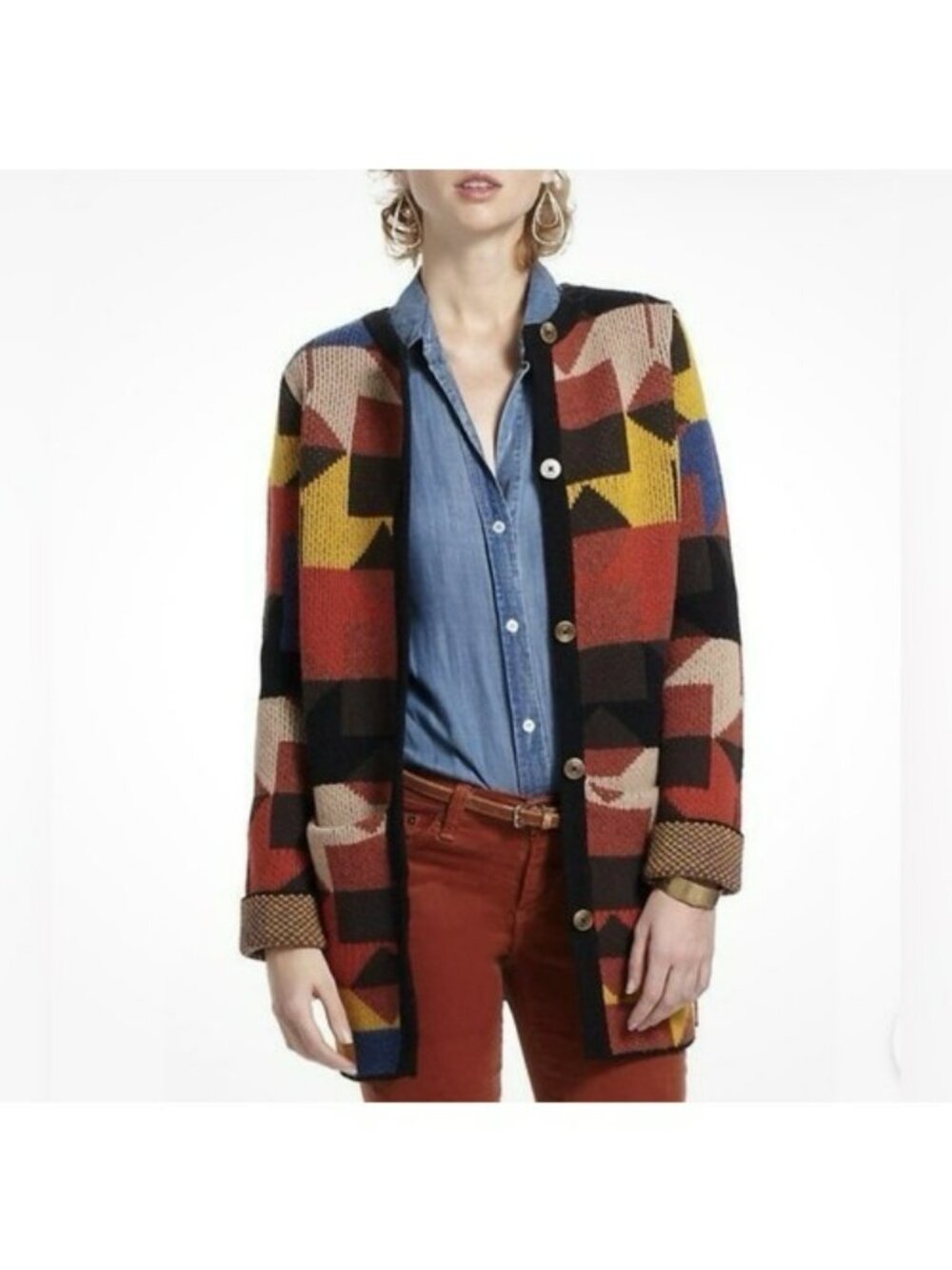 Anthropologie Sparrow Lonestar Navajo Lambswool Cardigan Sweater Coat Size Small
